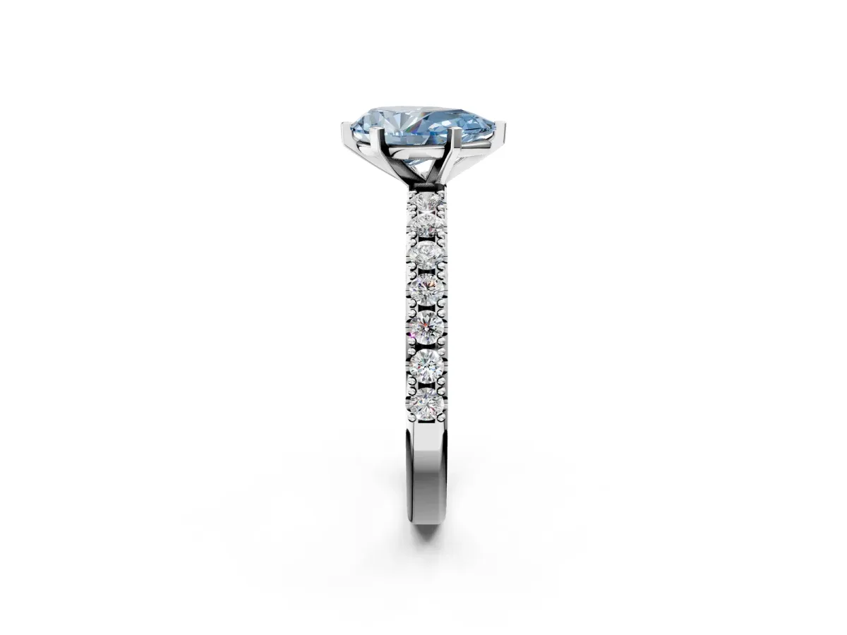 Fancy Blue Pear Cut Diamond Solitaire Pavé Band with Four-Prong Setting Silver