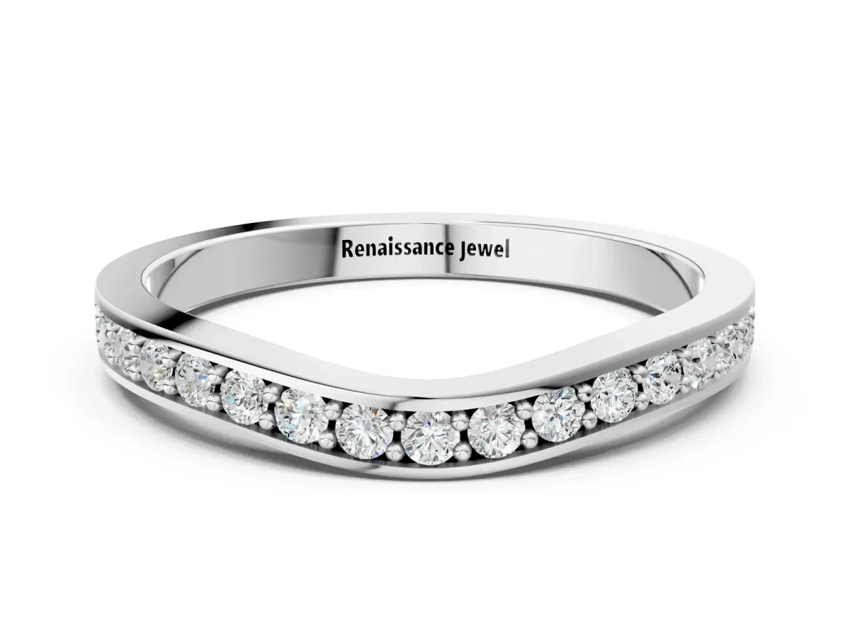 Diamond Pavé Round Cut Curved Band with Channel Setting Silver