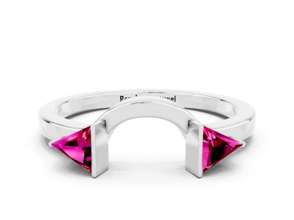 Trillion Garnet Open Band Ring with Bezel Setting Platinum