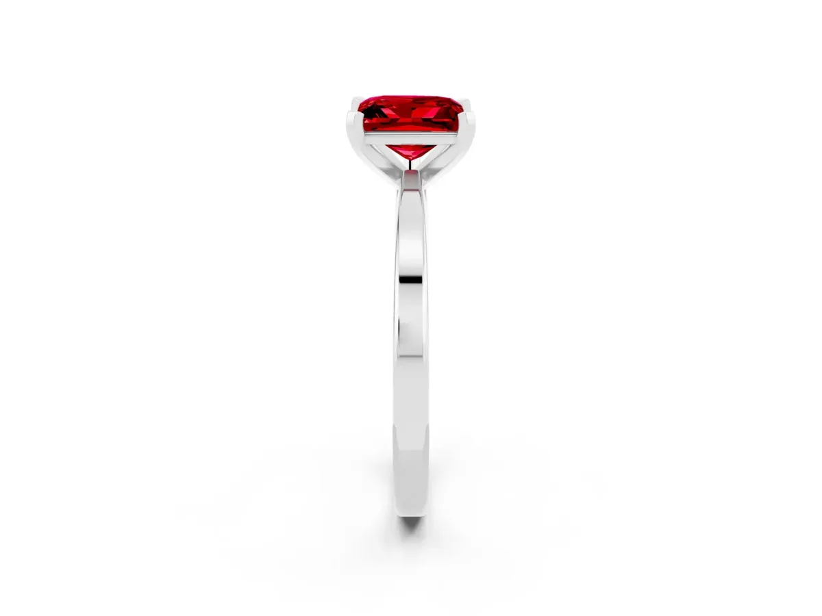 Princess Cut Ruby Solitaire Engagement Ring with Classic Band and Four-Prong Setting Silver
