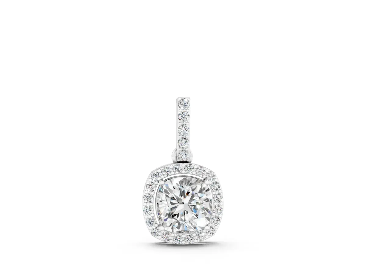 Cushion Halo Diamond Pendant with Prong Setting White gold