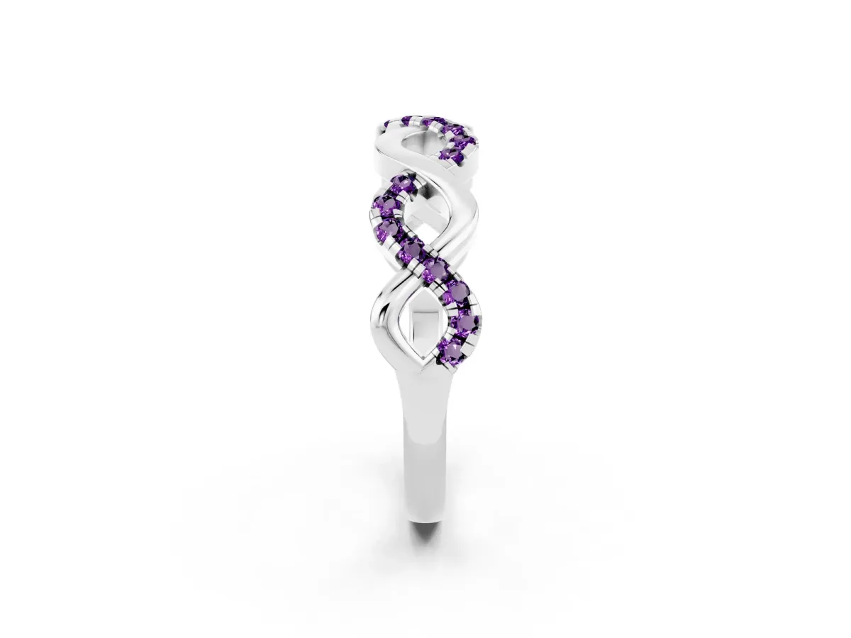Twist Infinity Round Amethyst Band with Pavé Setting White gold