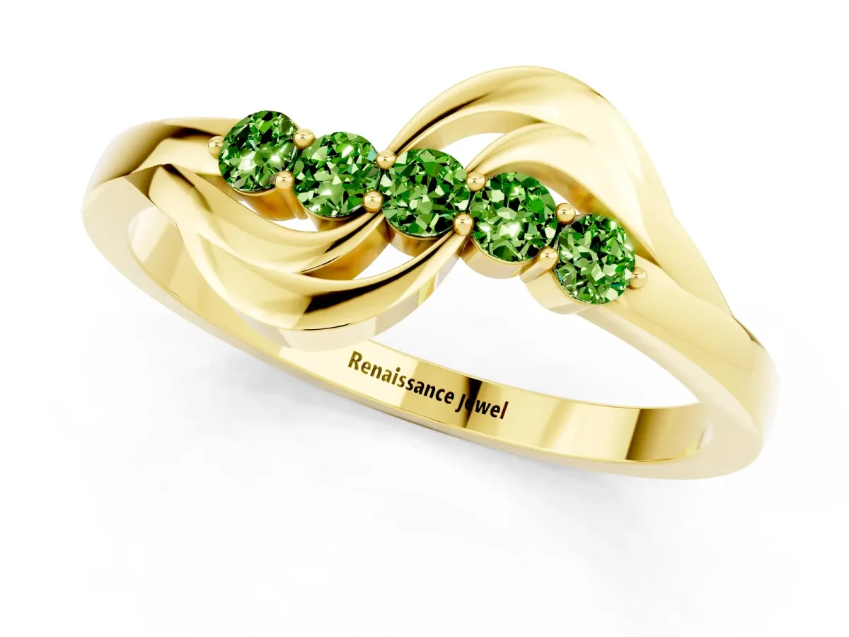 Five-Stone Round Peridot Crossover Band with Prong Setting Yellow gold