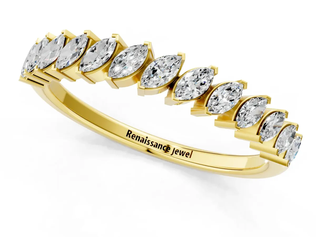 Marquise Diamond Half-Eternity Band with Shared Prong Setting Yellow gold