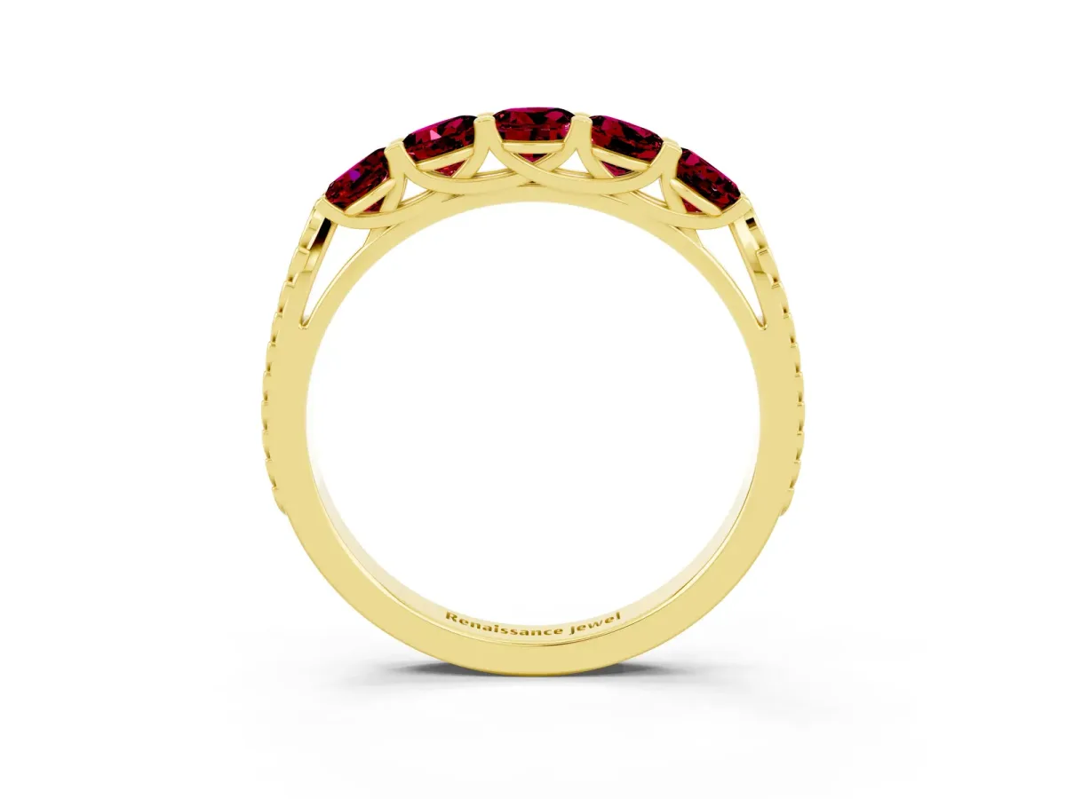 Five-Stone Round Garnet Prong-Set Band Yellow gold
