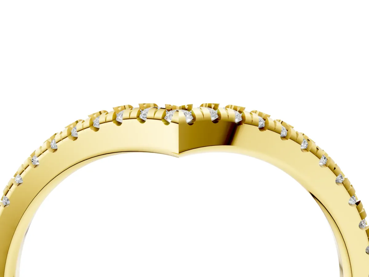 Pavé Round Diamond V-Shaped Chevron Band with Shared Prong Setting Yellow gold