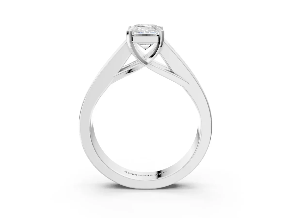Emerald Cut Cut Channel Set Solitaire Ring with Four-Prong Setting White gold