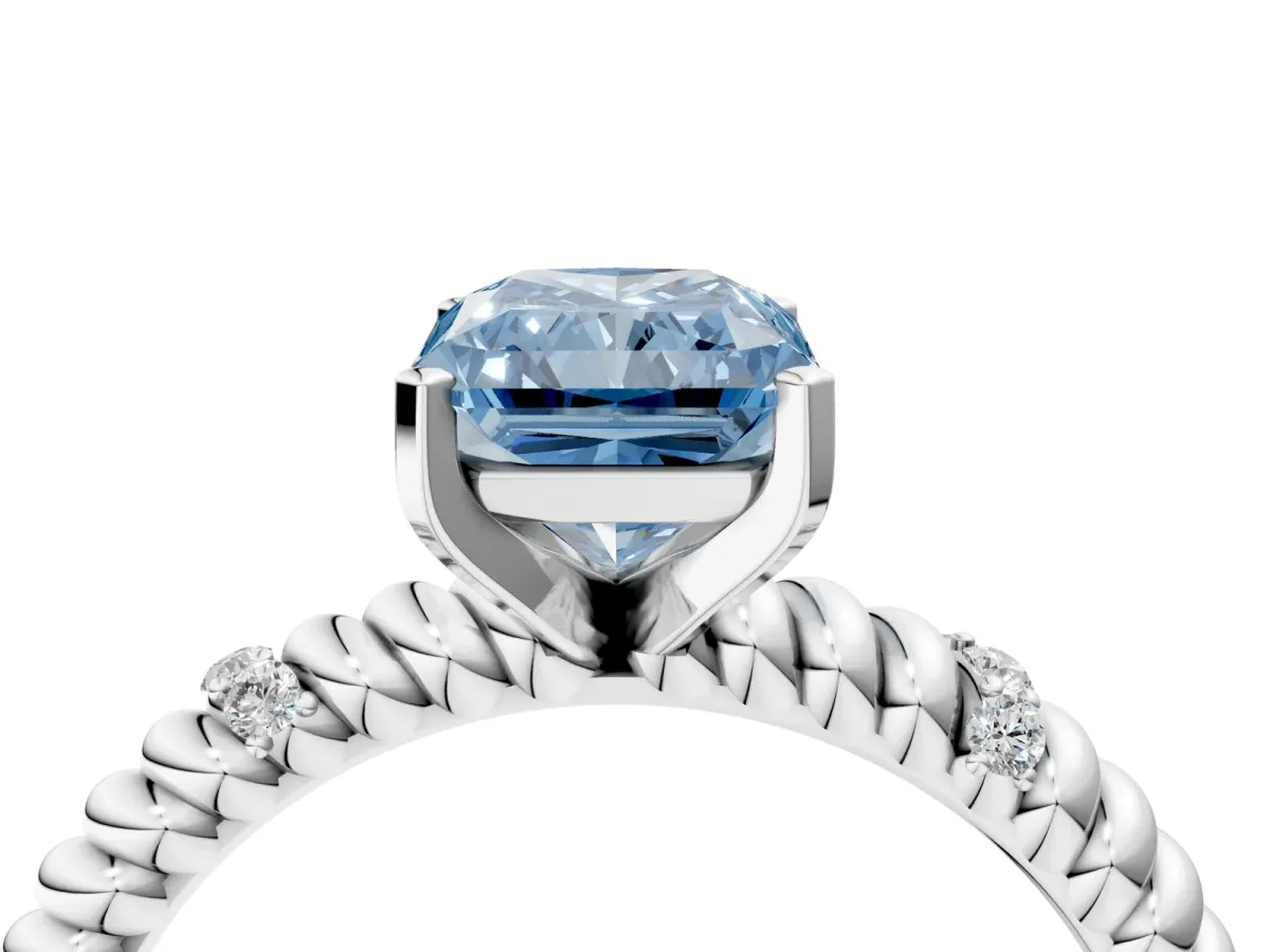 Fancy Blue Radiant Cut Solitaire Twisted Band Prong Set Engagement Ring Platinum
