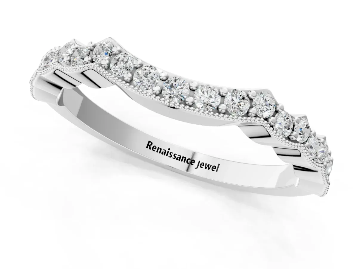 Scalloped Diamond Round Cut Eternity Band with Pavé Setting Platinum