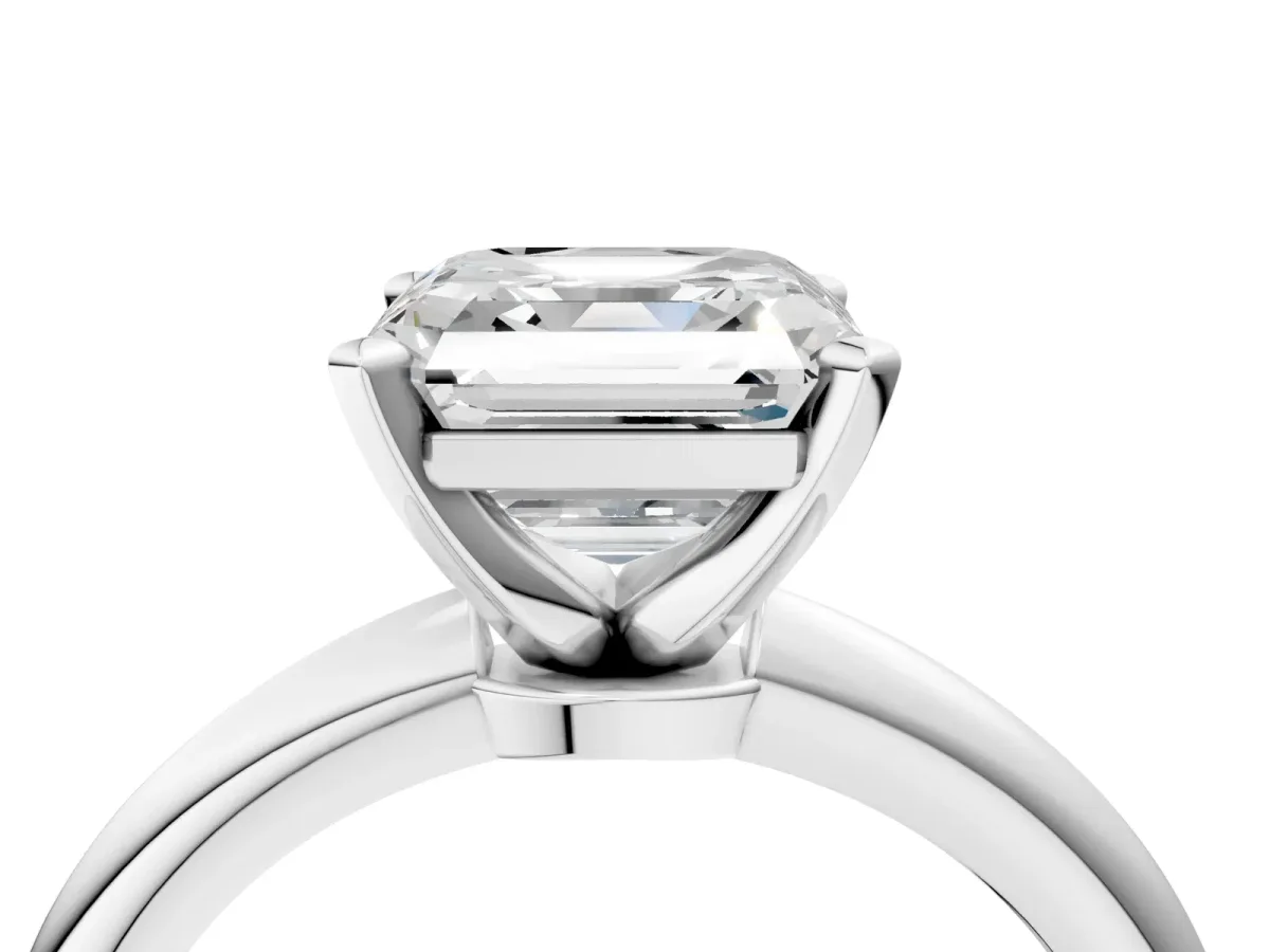 Asscher Cut Diamond Solitaire Ring with Six-Prong Setting and Classic Band Platinum