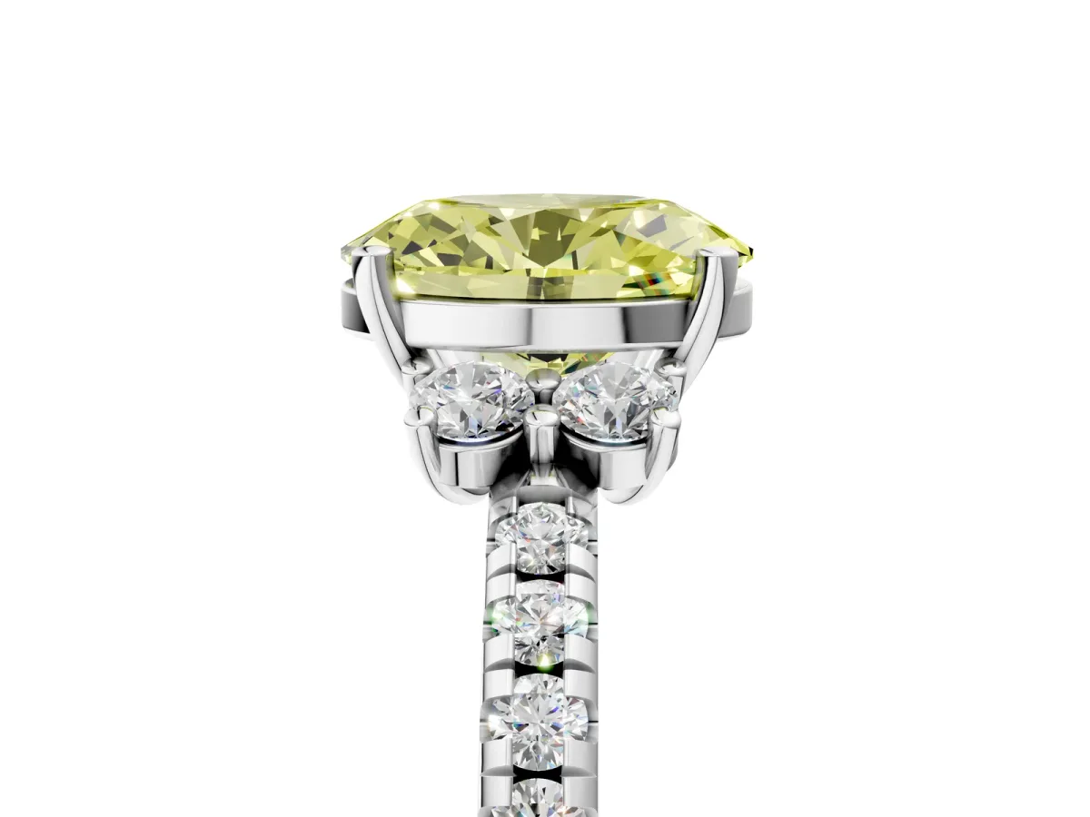 Fancy Yellow Oval Cut Diamond Three-Stone Pave Band with Four-Prong Setting Silver
