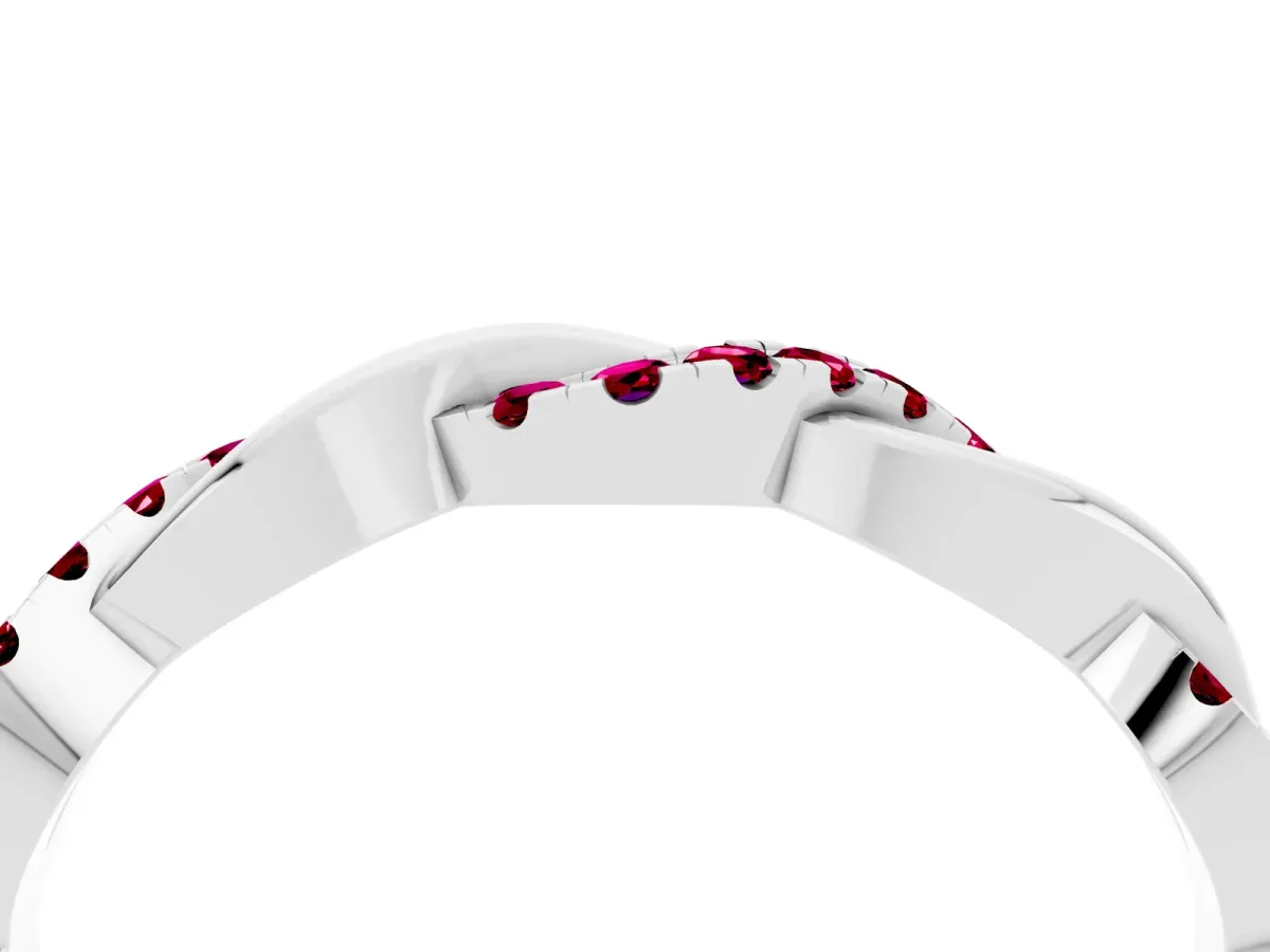 Round Garnet Twist Eternity Band with Pavé Setting White gold