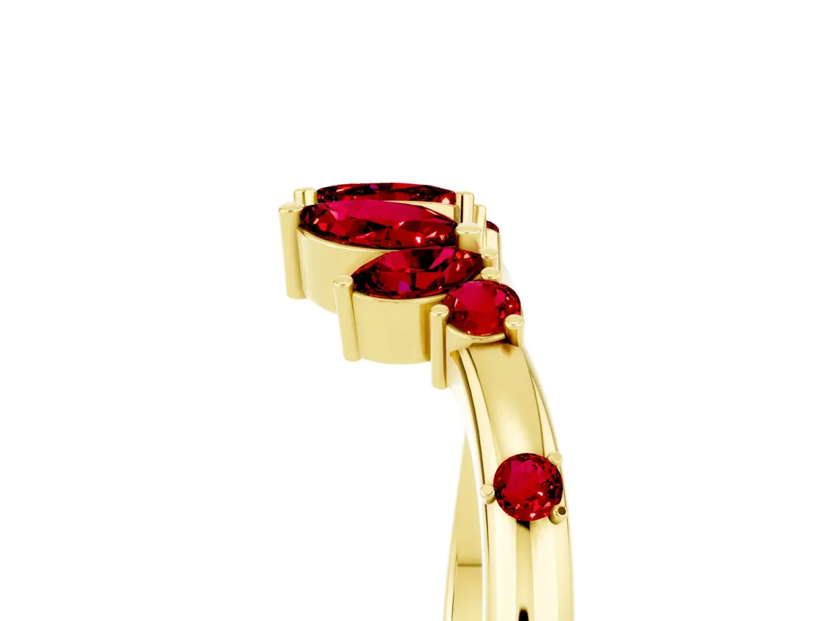 Open Marquise Cluster Ruby Band with Prong Setting Yellow gold