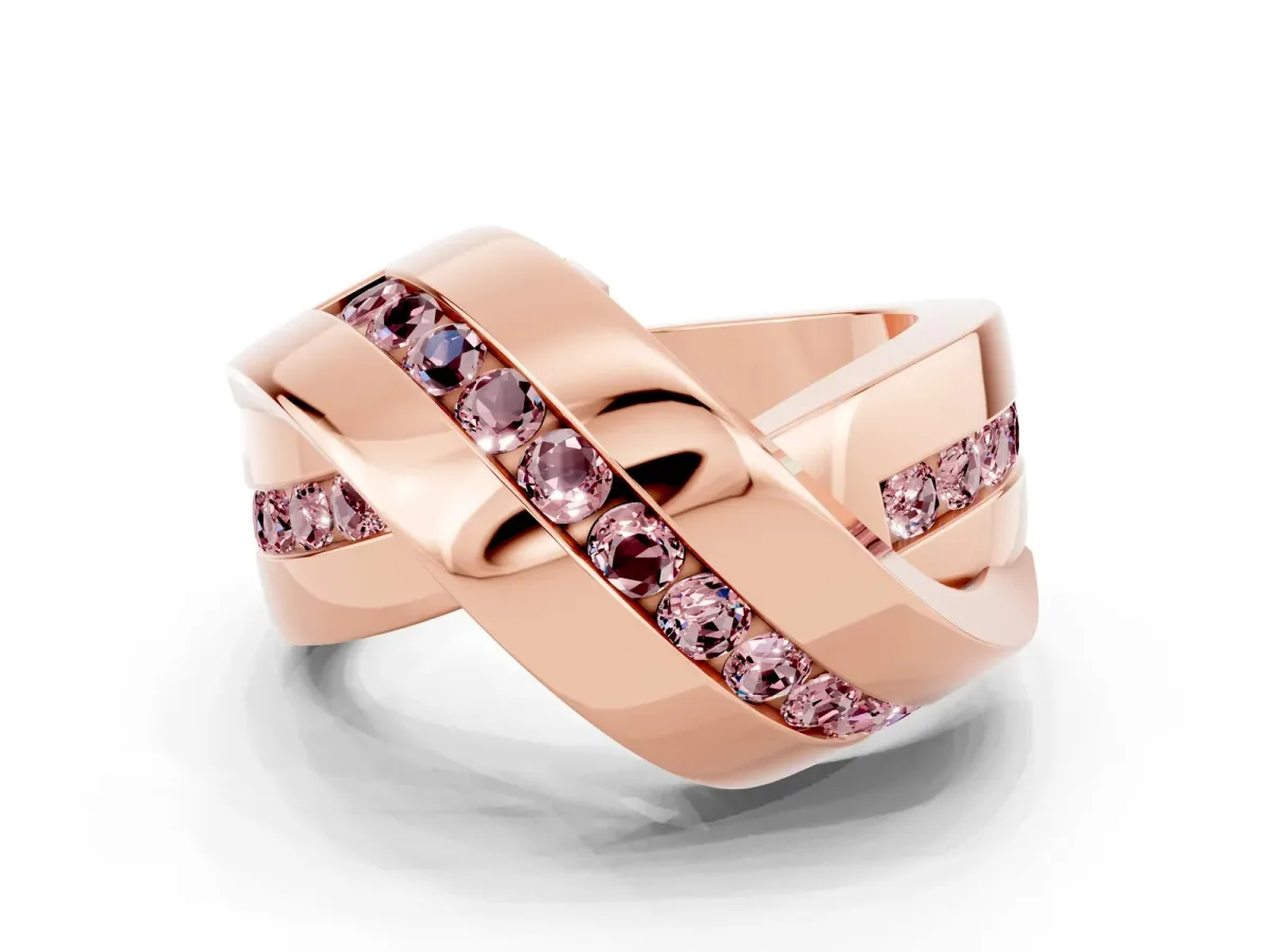 Pavé Round Morganite Crossover Band with Channel Setting Rose gold