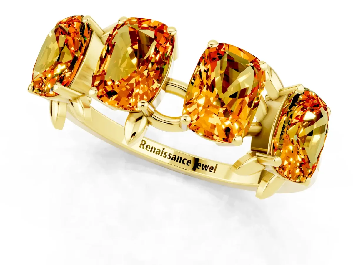 Emerald Cut Citrine Prong-Set Half Eternity Band Yellow gold
