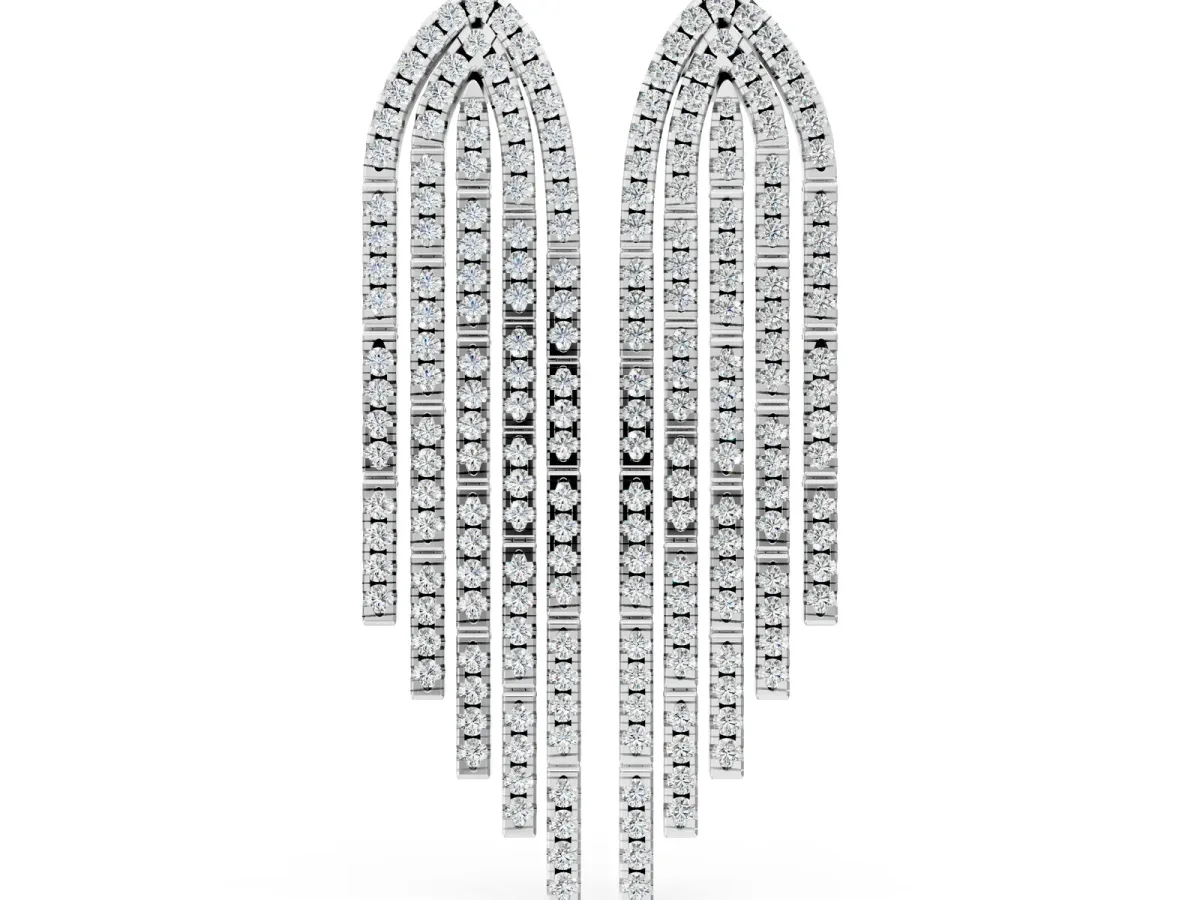 Round Diamond Pavé Waterfall Drop Earrings White gold