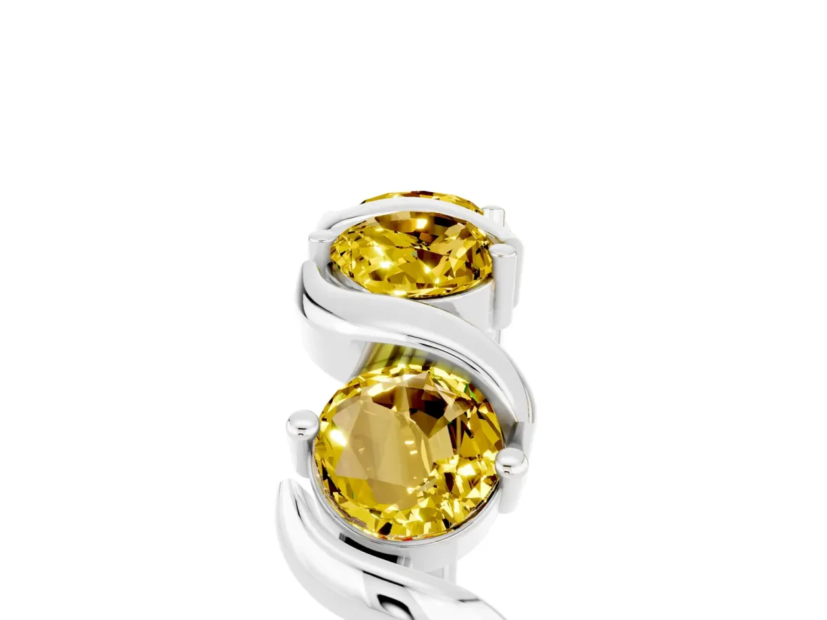 Six-Stone Round Yellow Sapphire Wave Band with Shared Prong Setting Silver