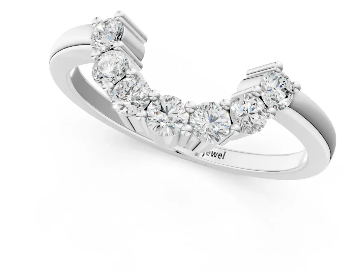 Curved Round Diamond Pave Band with Prong Setting Silver