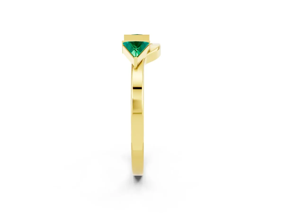 Trillion Emerald Open Band Ring with Bezel Setting Yellow gold
