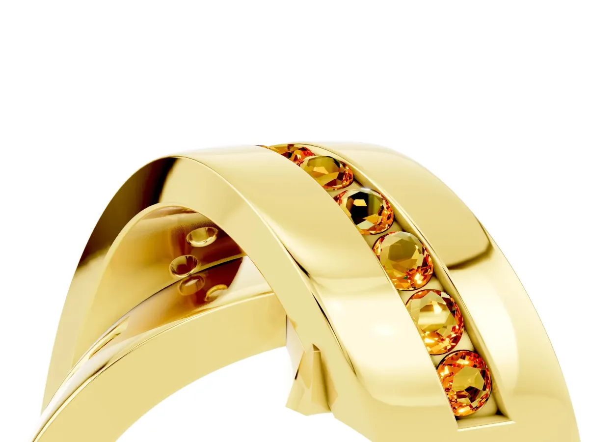 Pavé Round Citrine Crossover Band with Channel Setting Yellow gold