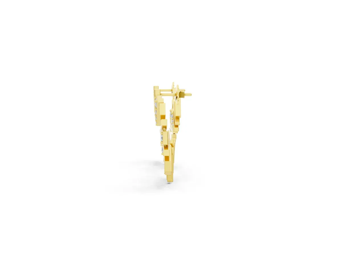 Round Diamond Fanburst Stud Earrings Yellow gold