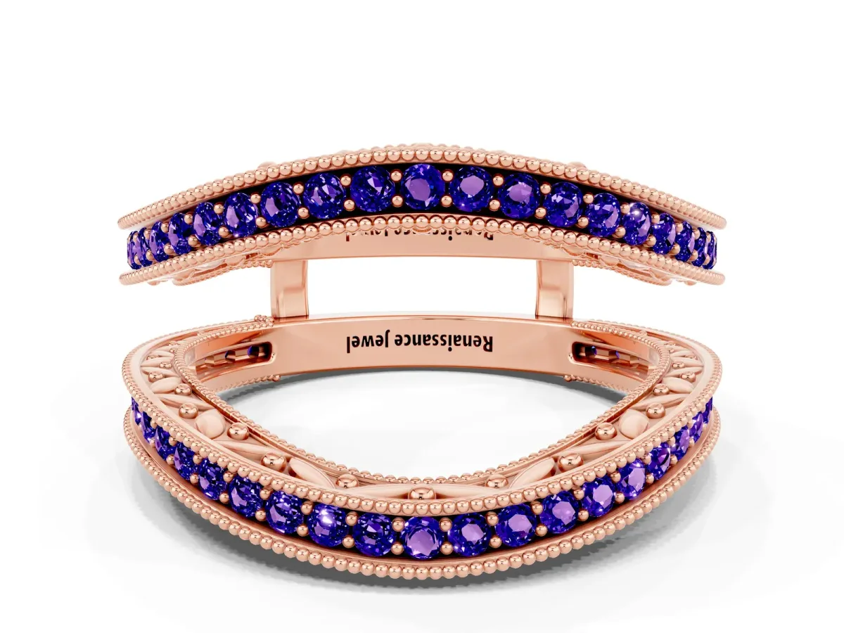 Round Tanzanite Milgrain Eternity Band with Channel Setting Rose gold