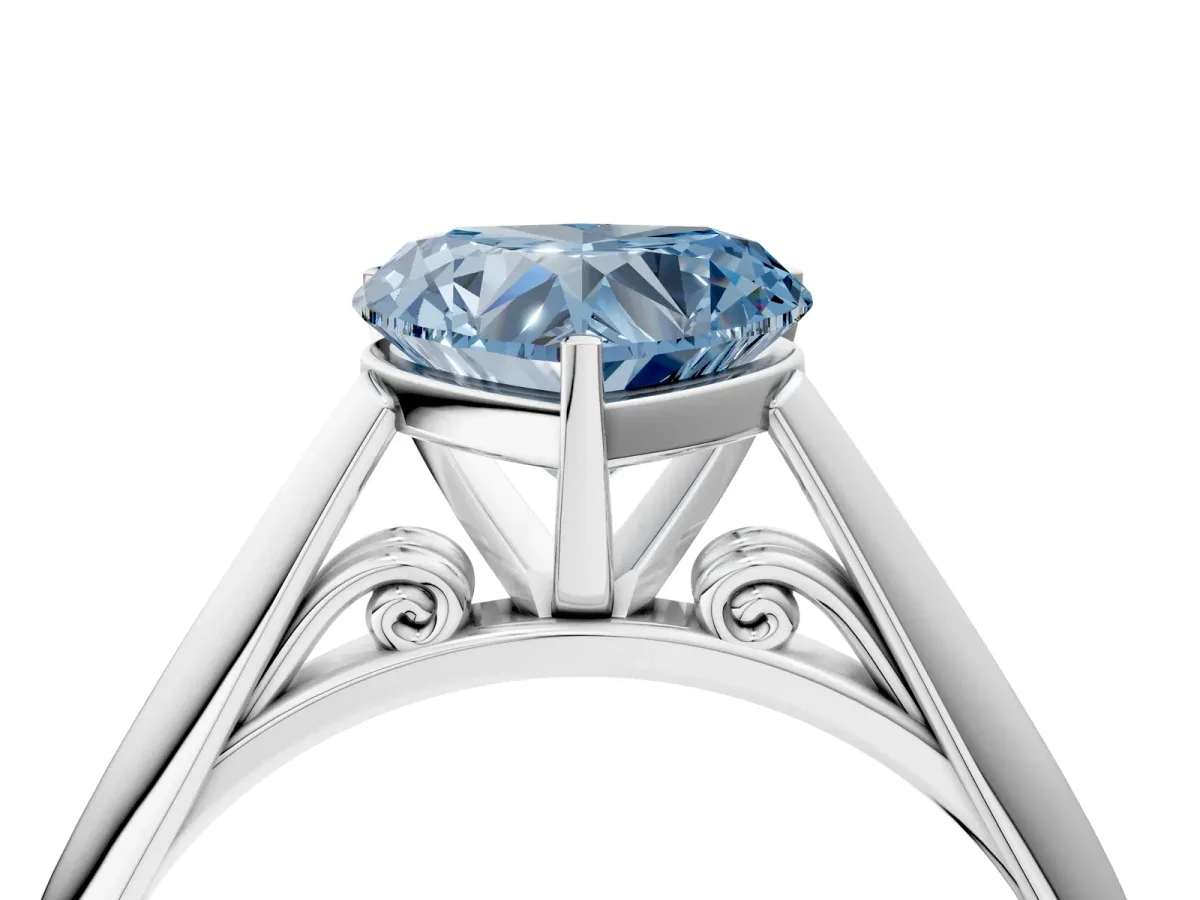 Fancy Blue Heart Cut Diamond Solitaire Engagement Ring with Cathedral Setting and Four-Prong Mount Silver