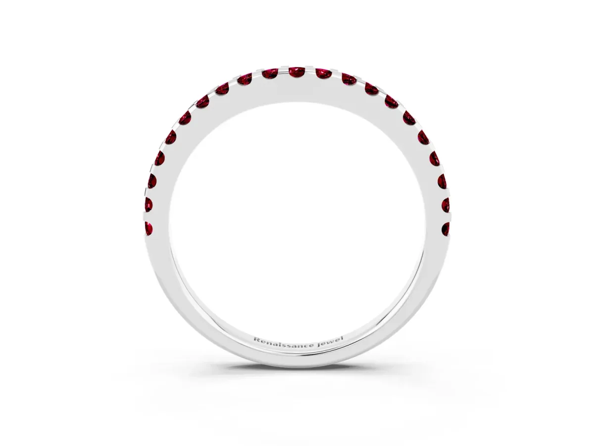Round Garnet Pavé Curved Wedding Band Silver