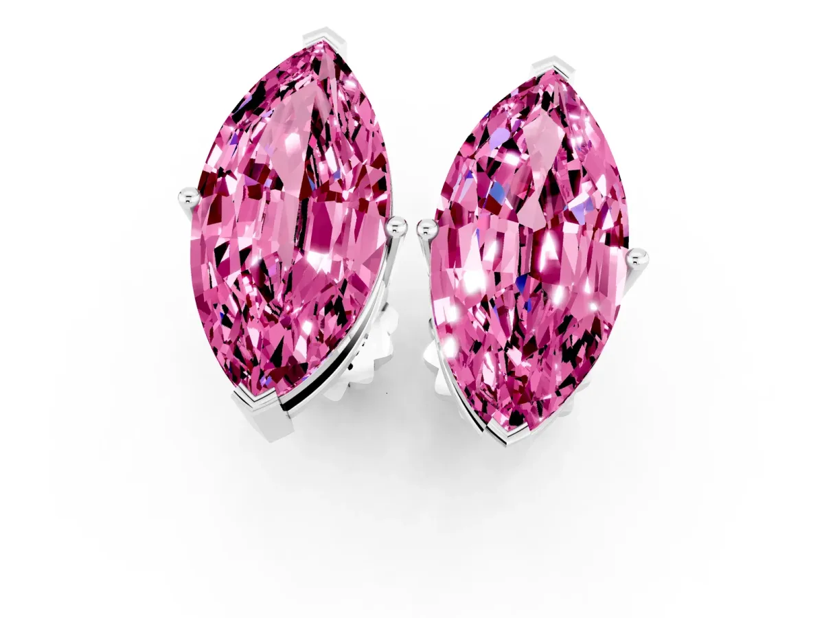 Marquise Cut Pink Sapphire Stud Earrings Silver