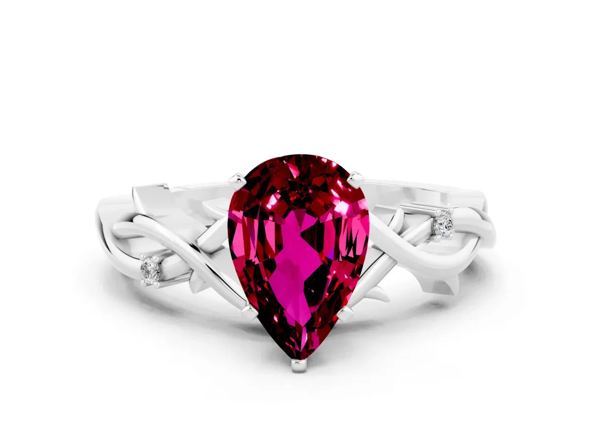Pear Cut Garnet Solitaire Ring with Twisted Band and Prong Setting Silver