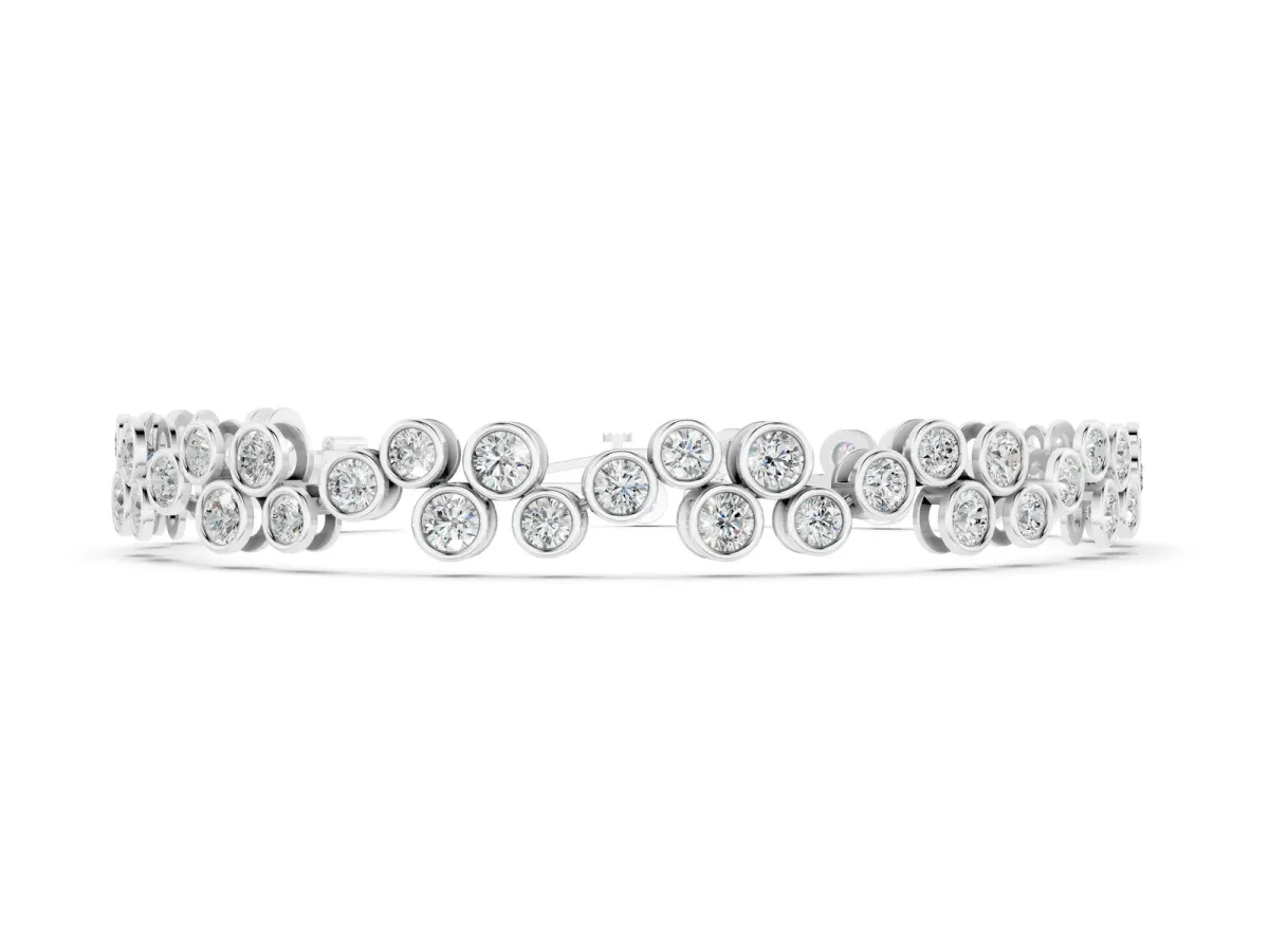 Bezel Set Round Diamond Cluster Tennis Bracelet White gold