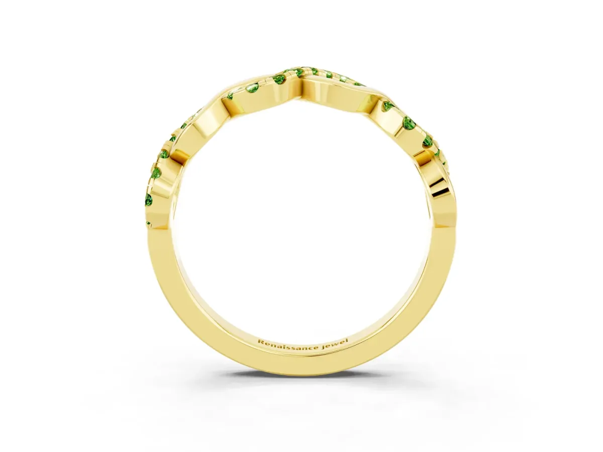 Twist Infinity Round Peridot Band with Pavé Setting Yellow gold