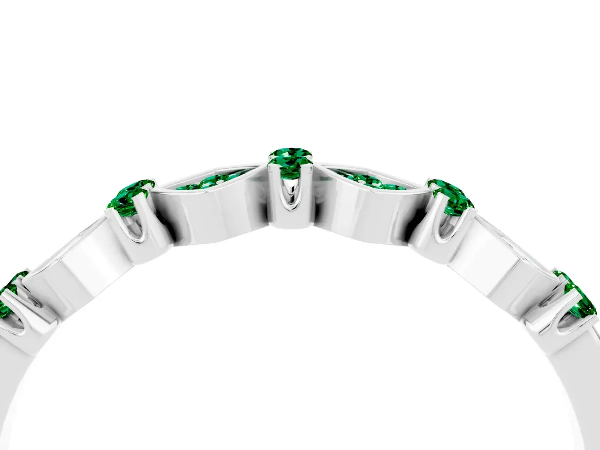 Pavé Cushion Emerald Cluster Eternity Band with Prong Setting Platinum