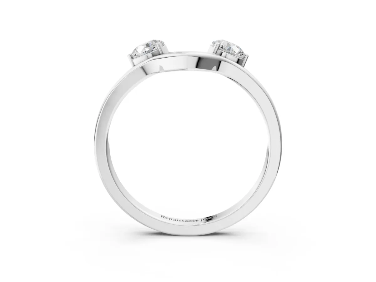 Dual Round Diamond Open Band Ring with Prong Setting White gold