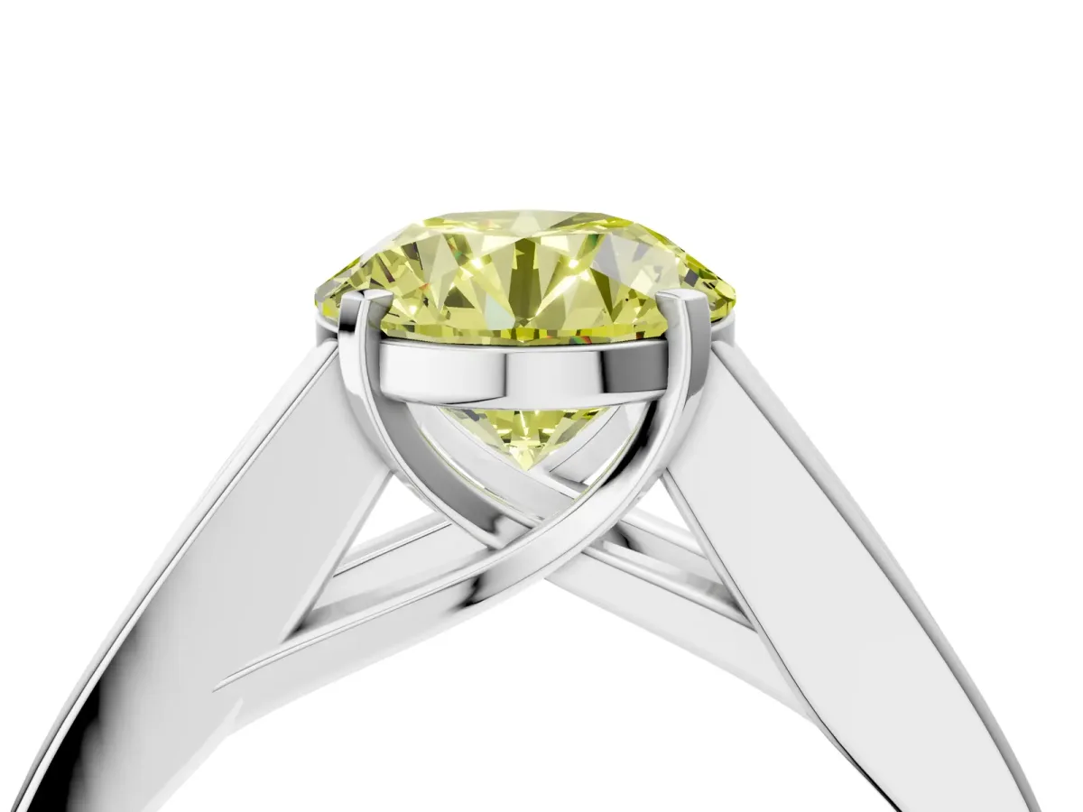 Fancy Yellow Round Cut Cut Channel Set Solitaire Ring with Four-Prong Setting Silver