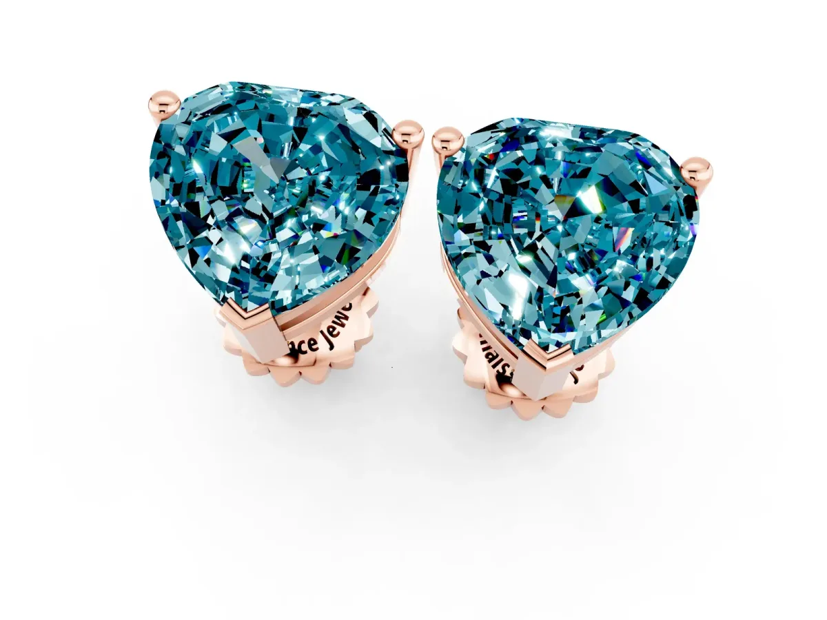 Heart Cut Blue Topaz Stud Earrings Rose gold