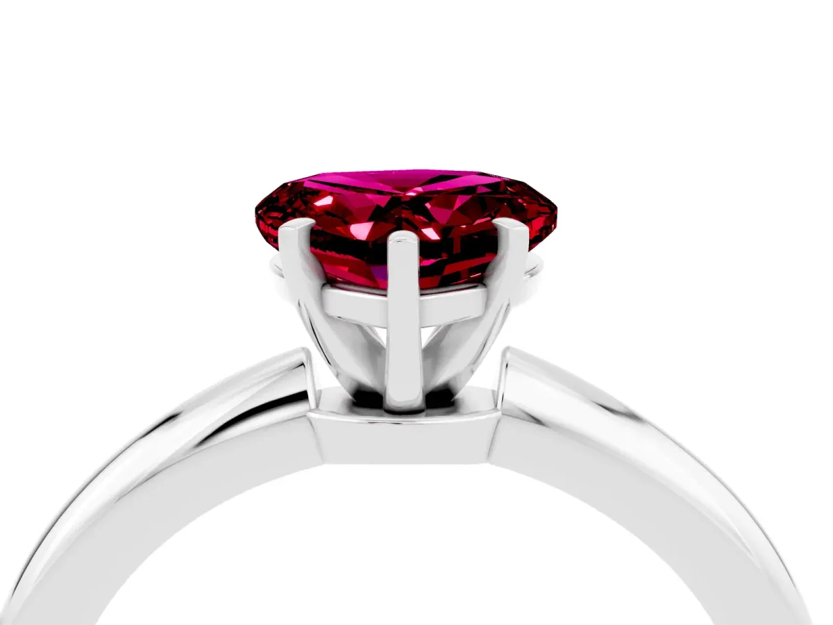 Heart Cut Garnet Solitaire Ring with Six-Prong Setting and Classic Band Platinum