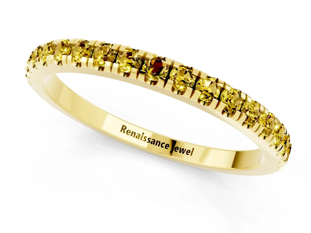 Pavé Round Yellow Sapphire Half Eternity Band with Shared Prong Setting Yellow gold