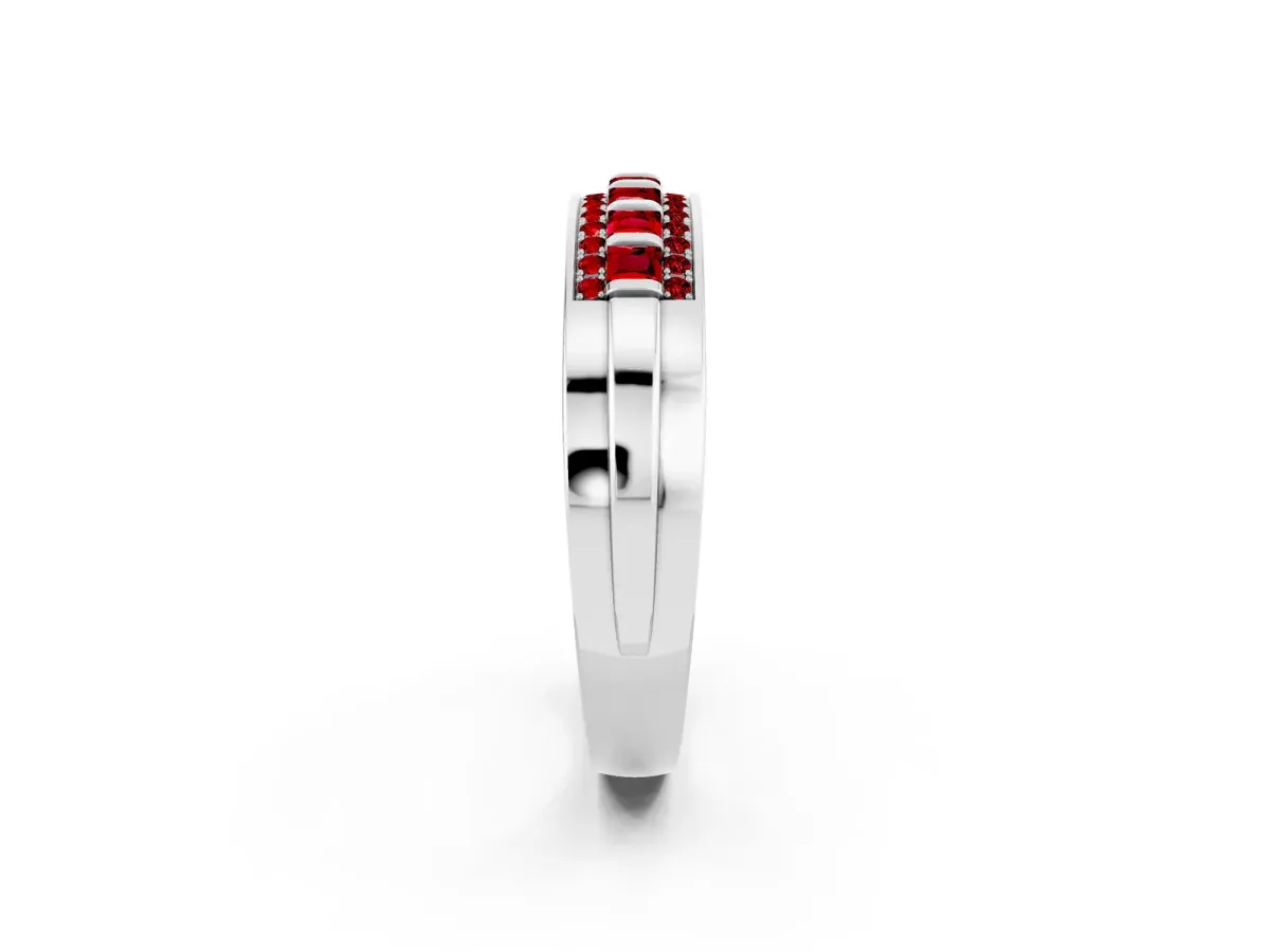 Bar-Set Princess Cut Ruby Pavé Band White gold