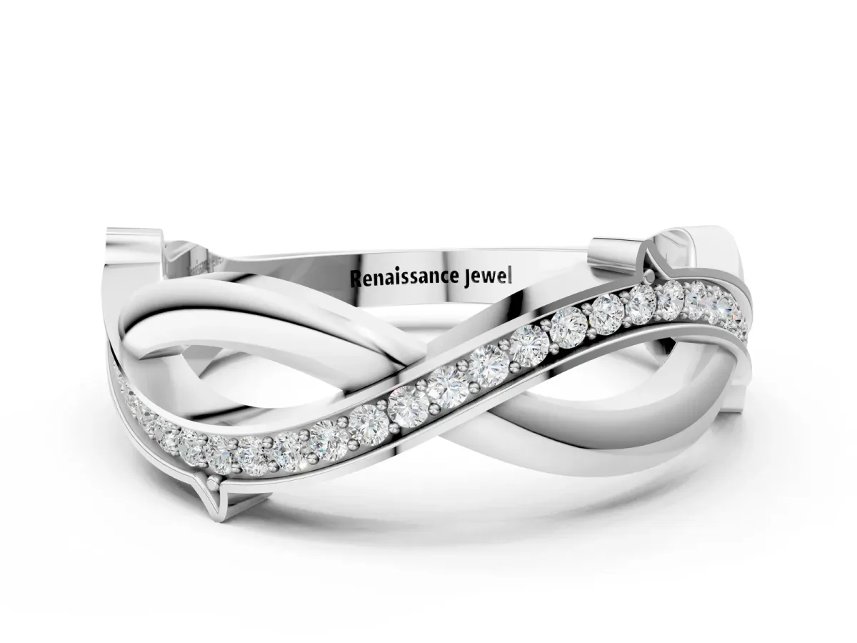Pavé Round Diamond Twist Band with Channel Setting Platinum