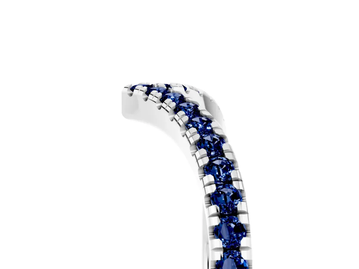Pavé Round Blue Sapphire V-Shaped Chevron Band with Shared Prong Setting Silver