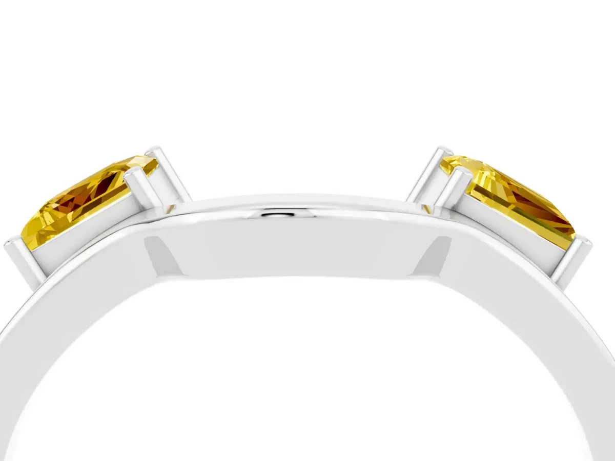 Princess Cut Yellow Sapphire Two-Stone Open Band Ring with Four-Prong Setting Silver