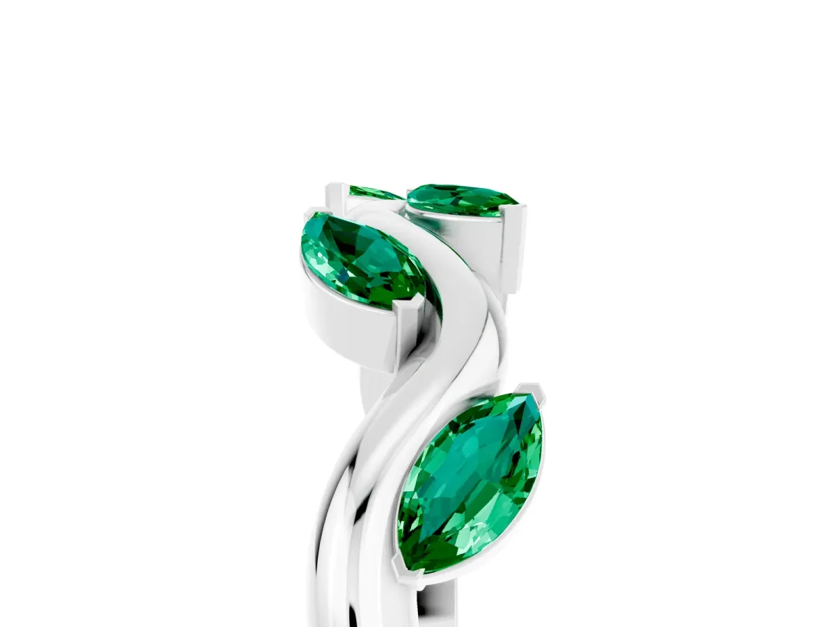 Marquise Emerald Twisted Band with Prong Setting Silver