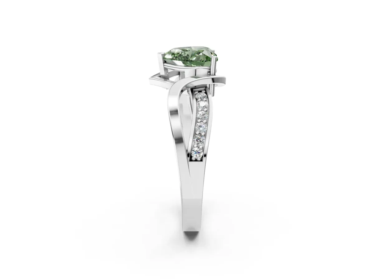 Fancy Green Heart Cut Solitaire Twisted Band with Prong Setting Platinum