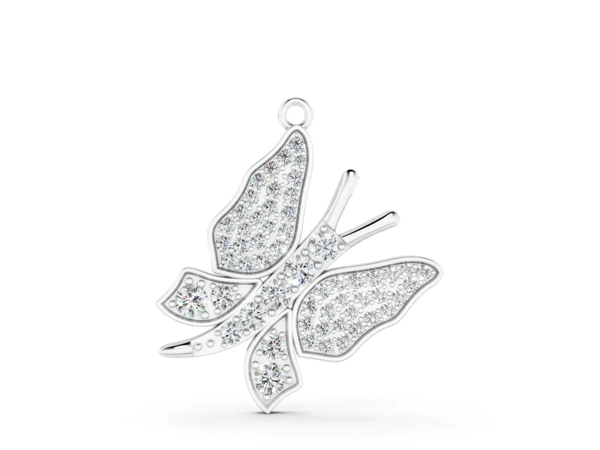 Pavé Round Diamond Butterfly Pendant Silver