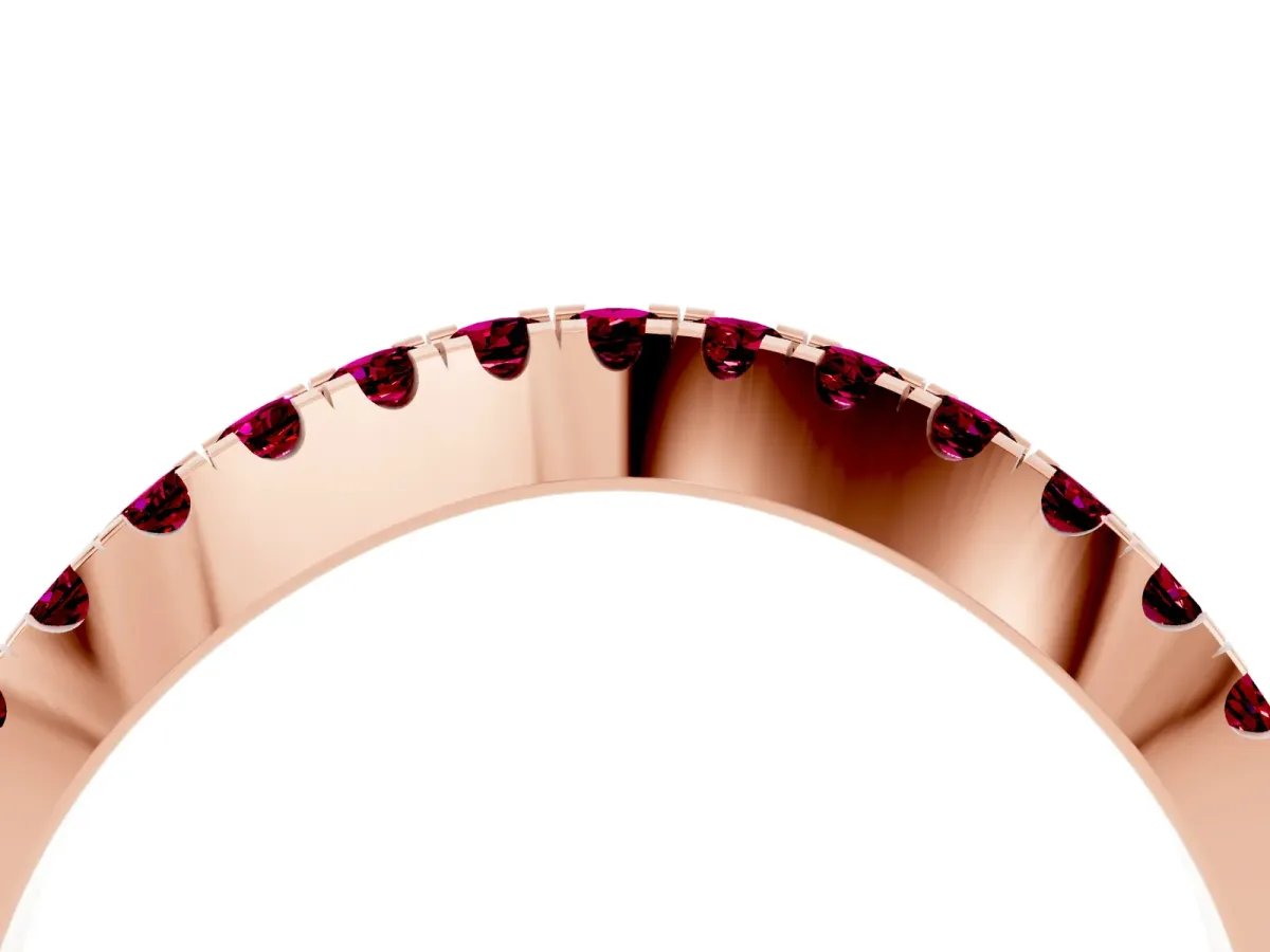 Round Garnet Pavé Curved Band with Shared Prong Setting Rose gold