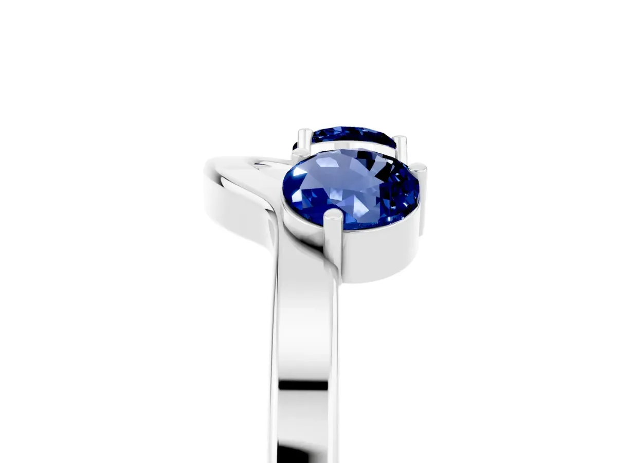 Dual Round Blue Sapphire Open Band Ring with Prong Setting Platinum