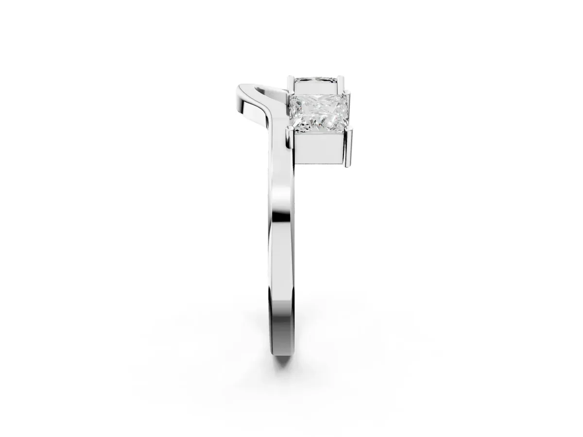 Princess Cut Diamond Two-Stone Open Band Ring with Four-Prong Setting White gold