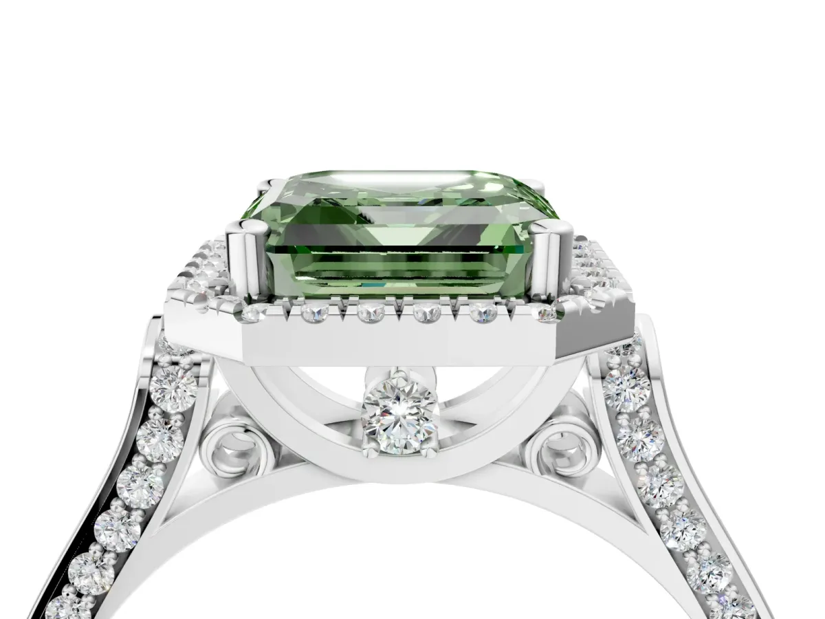 Fancy Green Asscher Cut Halo Pave Split Shank Prong Setting Ring Platinum