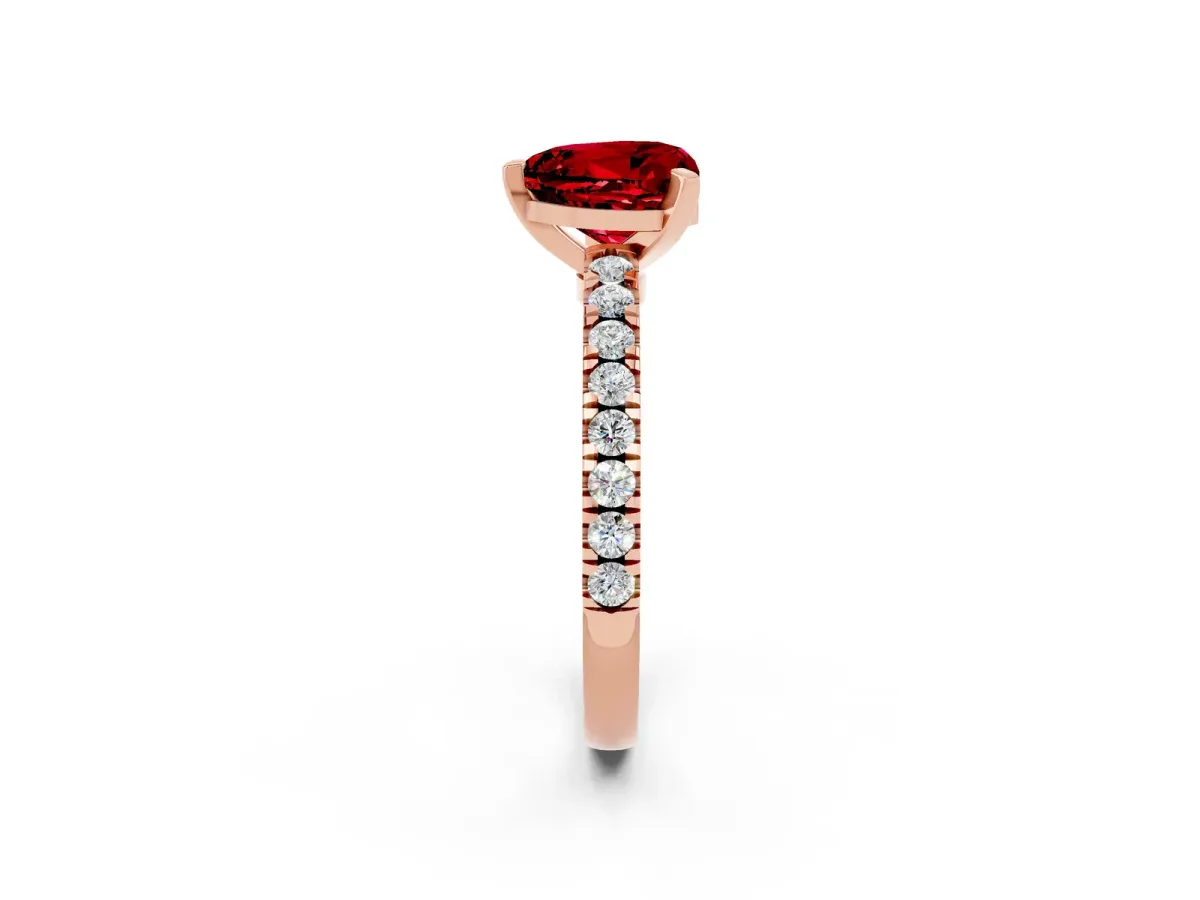 Heart Cut Solitaire Ruby with Pavé Band and Four-Prong Setting Rose gold